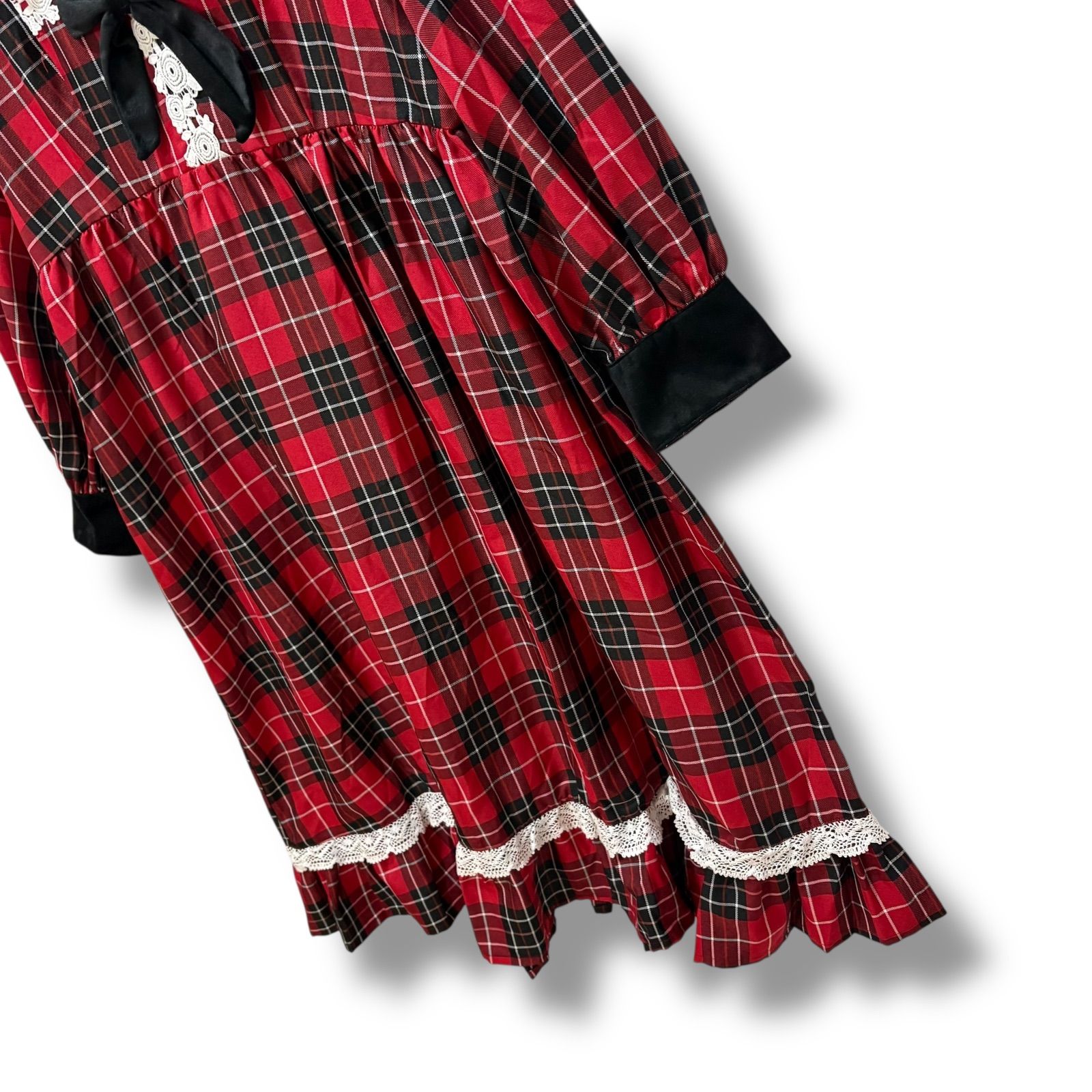 愛野えり／3L／ロングワンピース／赤／レッド／チェック／総柄／フリル