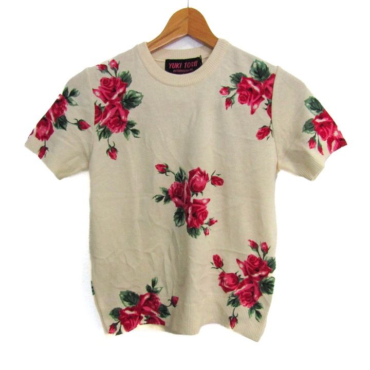 ユキトリイ ニット セーター 半袖 ♥ ブランド トップス 日本製 レディース ベージュ×ピンク YUKI TORII