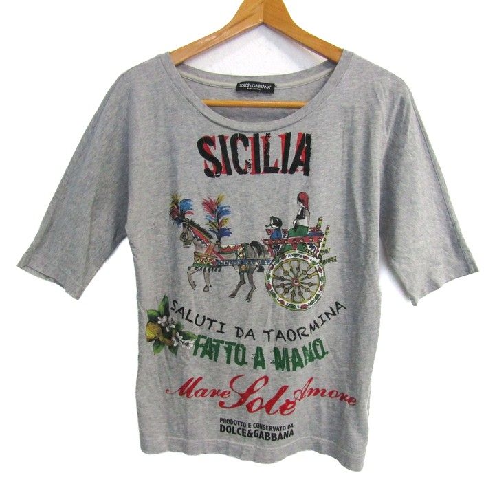 ドルチェ＆ガッバーナ 半袖Ｔシャツ コットン ブランド トップス イタリア製 レディース Fサイズ グレー DOLCE-GABBANA