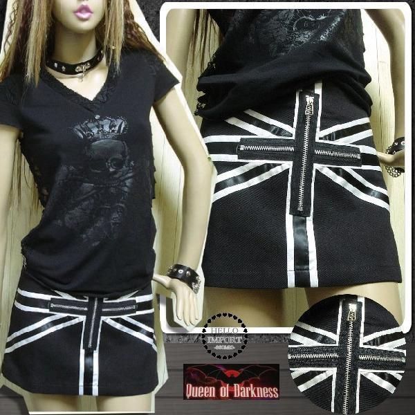 大きいサイズ入荷 パンク 服 ユニオンジャック柄 ローライズスカート 黒 |wosk 045