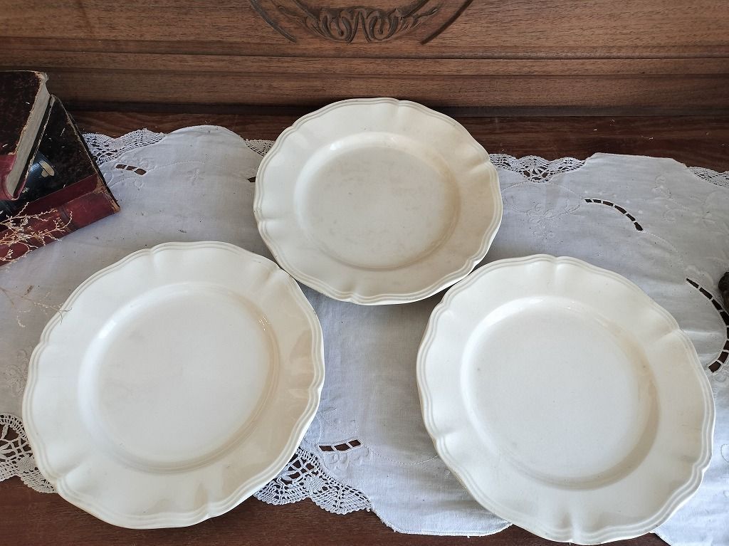 フランス アンティーク 花リム 皿 3枚セット サルグミンヌ 美品 22.5