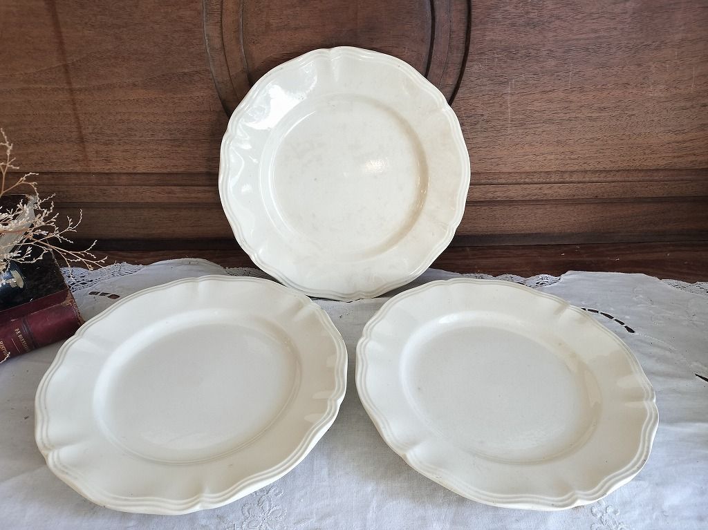 フランス アンティーク 花リム 皿 3枚セット サルグミンヌ 美品 22.5