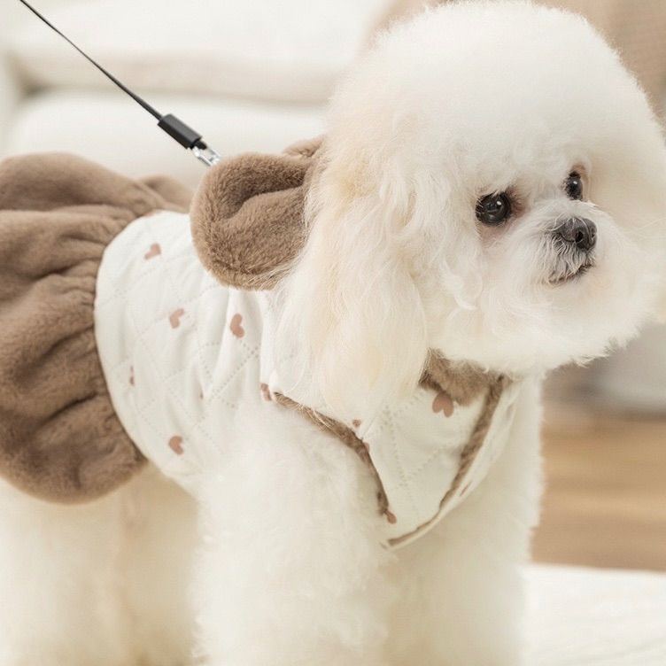 リードフック付き ハート モコモコ ワンピース （茶色） 犬服 犬の服