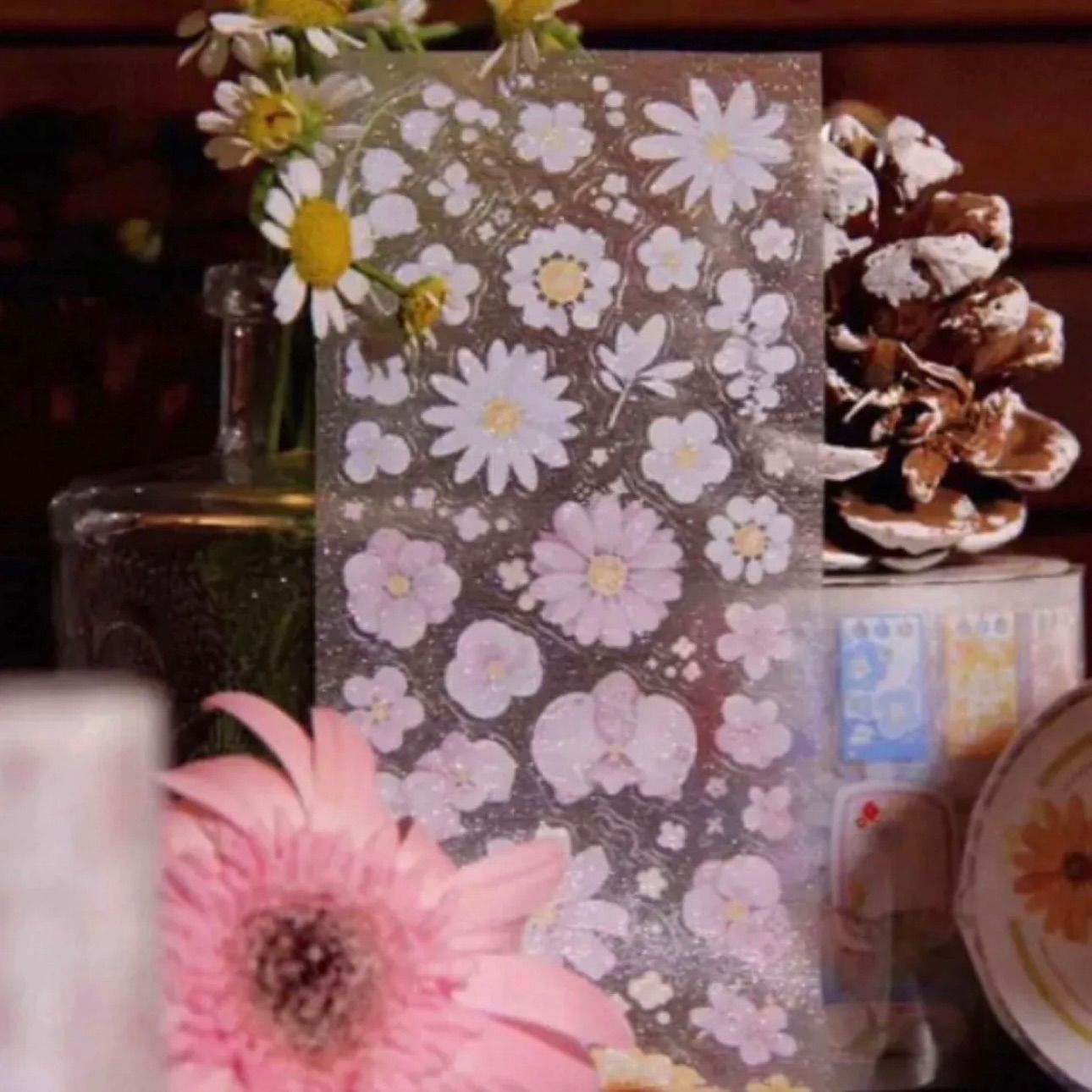 PET 5cm×10m 春妩花间 海外マスキングテープ PET 起毛フィルム 春时集 5cm×5.25cm 35cm/loop ダイカット加工 海外