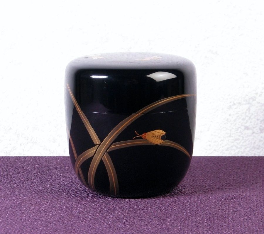 輪島塗 清水庄三作 蒔絵螺鈿蛍文中棗 高さ 6 8 cm 共箱 茶道具 25 k 060