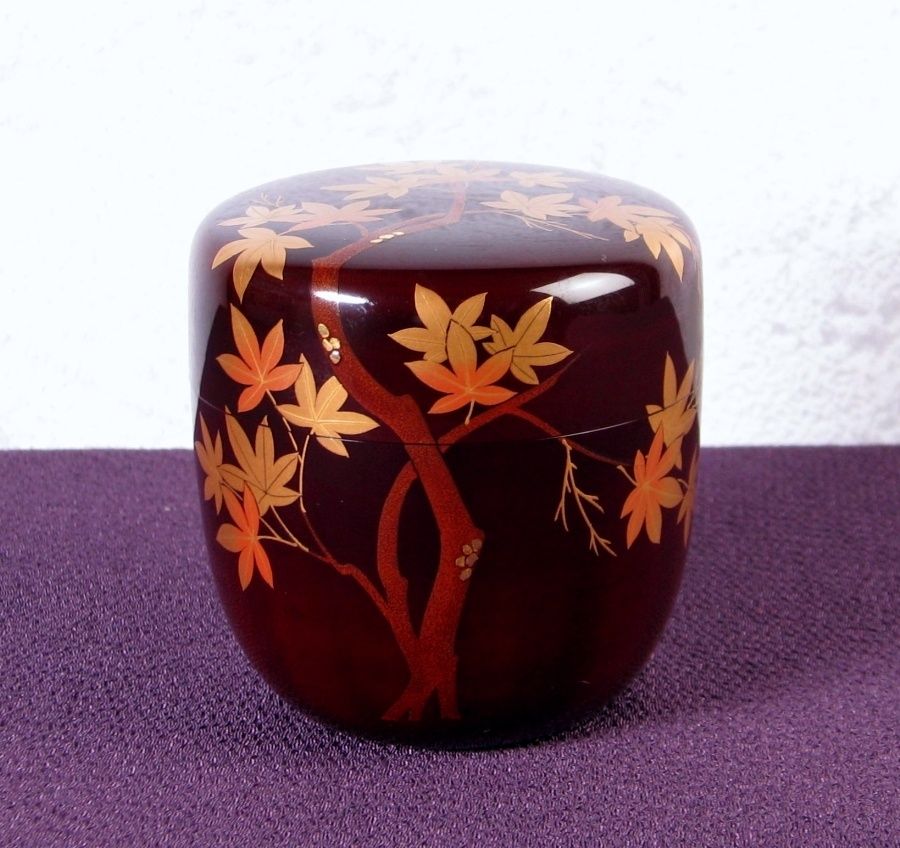 加賀蒔絵 細川司光作 紅葉蒔絵大棗 高さ 7 2 cm 共箱 茶道具 25 k 042