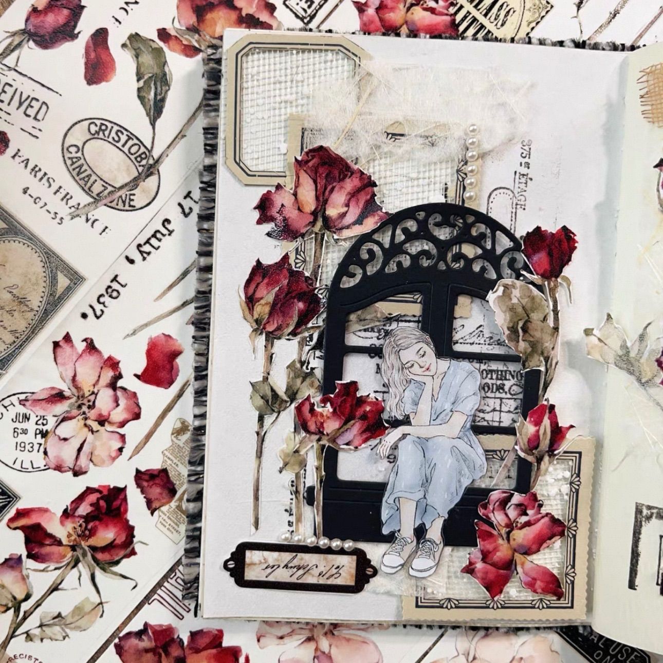 PET 古红 6.5cm×6m 200cm/loop 海外マスキングテープ 海外マステ 花