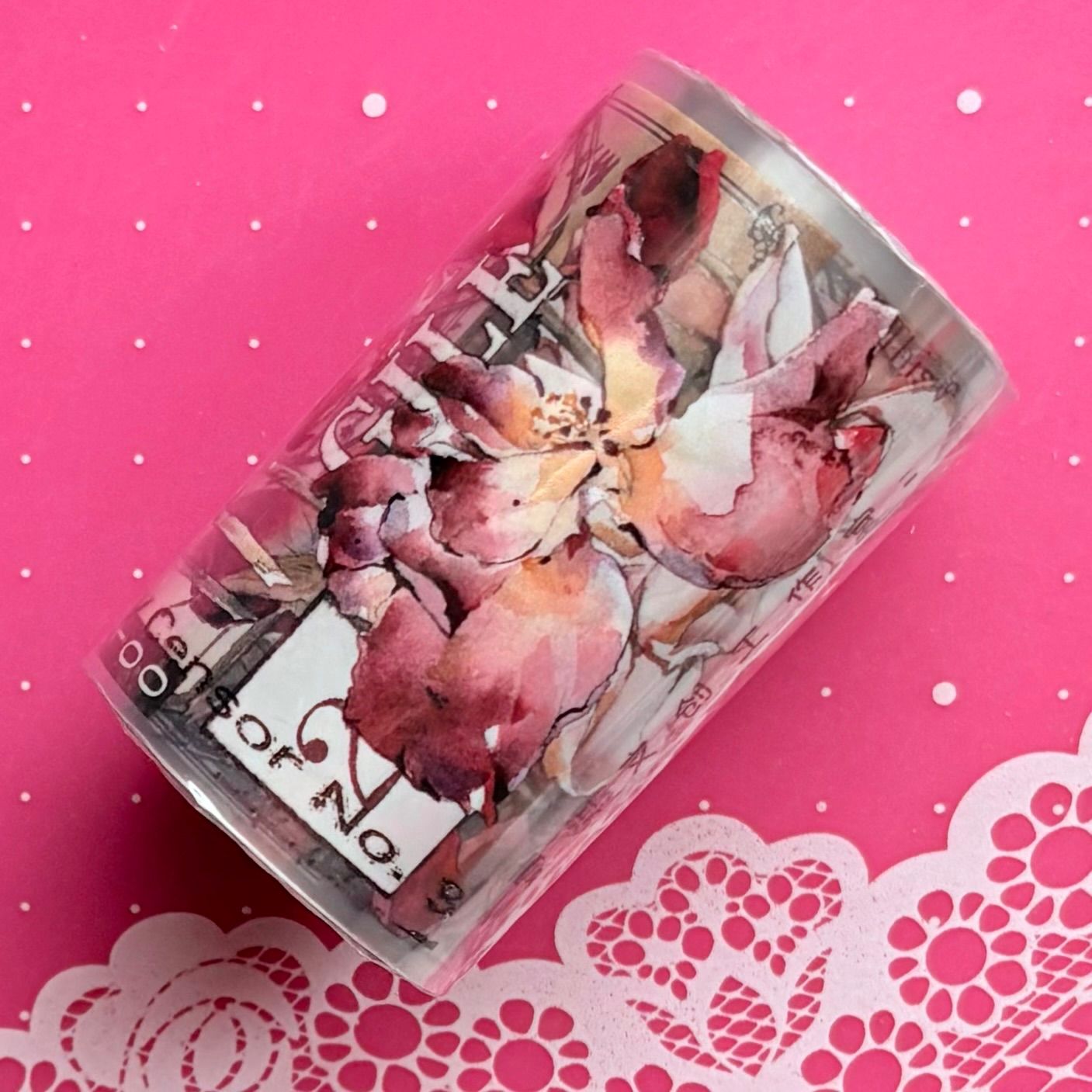 PET 古红 6.5cm×6m 200cm/loop 海外マスキングテープ 海外マステ 花