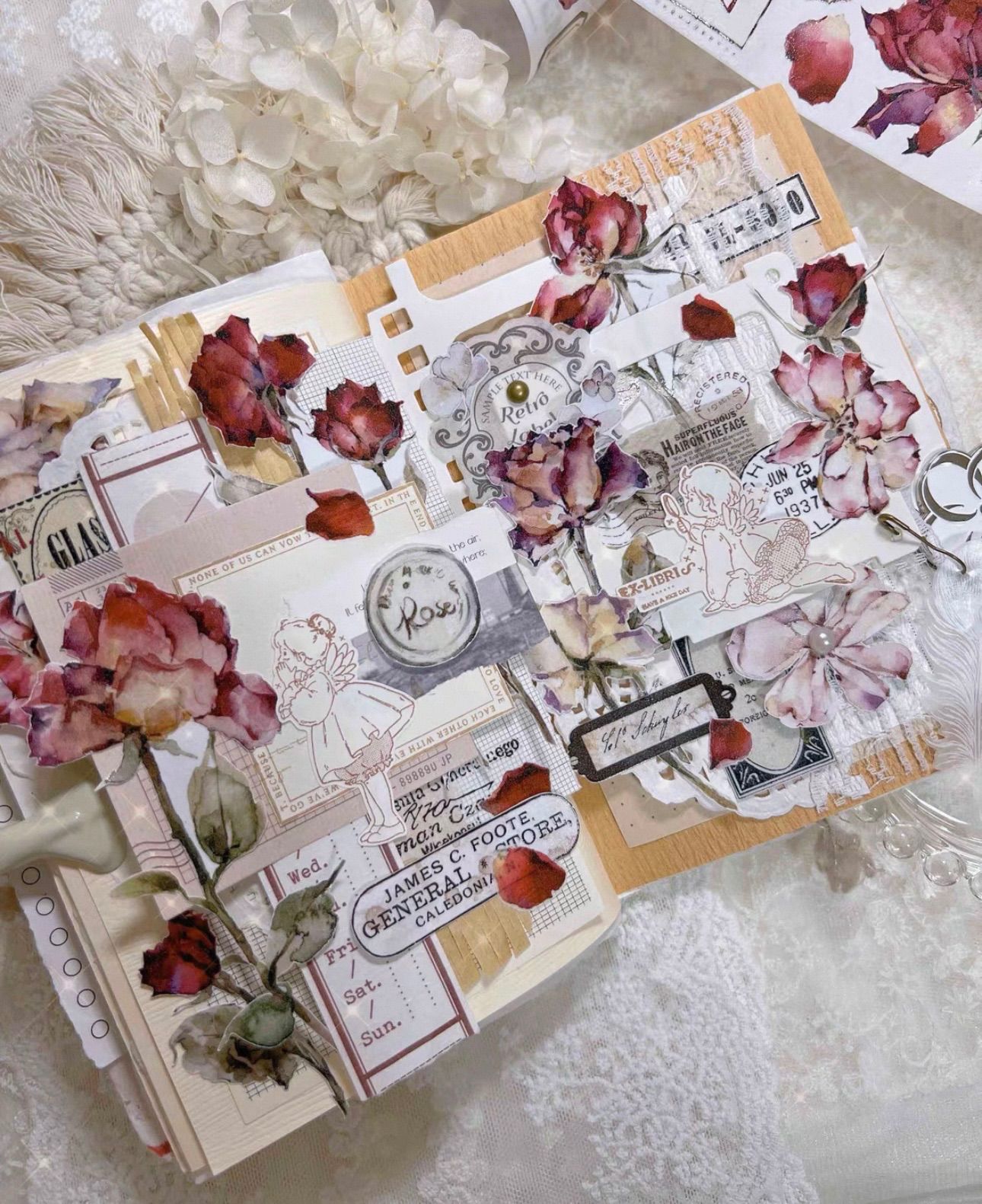 PET 古红 6.5cm×6m 200cm/loop 海外マスキングテープ 海外マステ 花