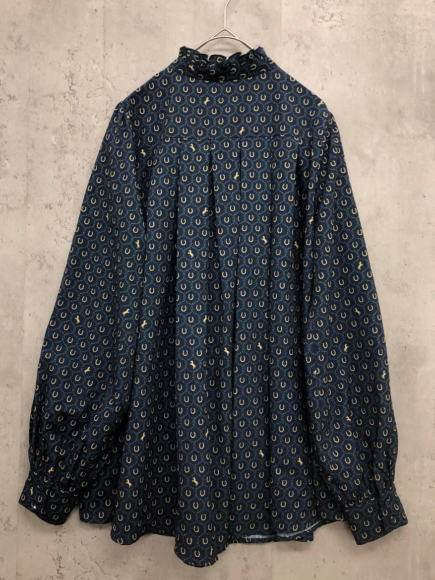 eimy istoire エイミーイストワール -0 Horseshoe print スタンド シャツ sizeF|NAVY ◎レディース