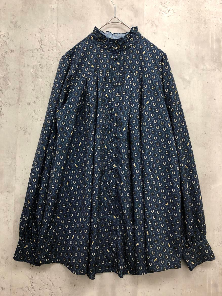 eimy istoire エイミーイストワール -0 Horseshoe print スタンド シャツ sizeF NAVY レディース