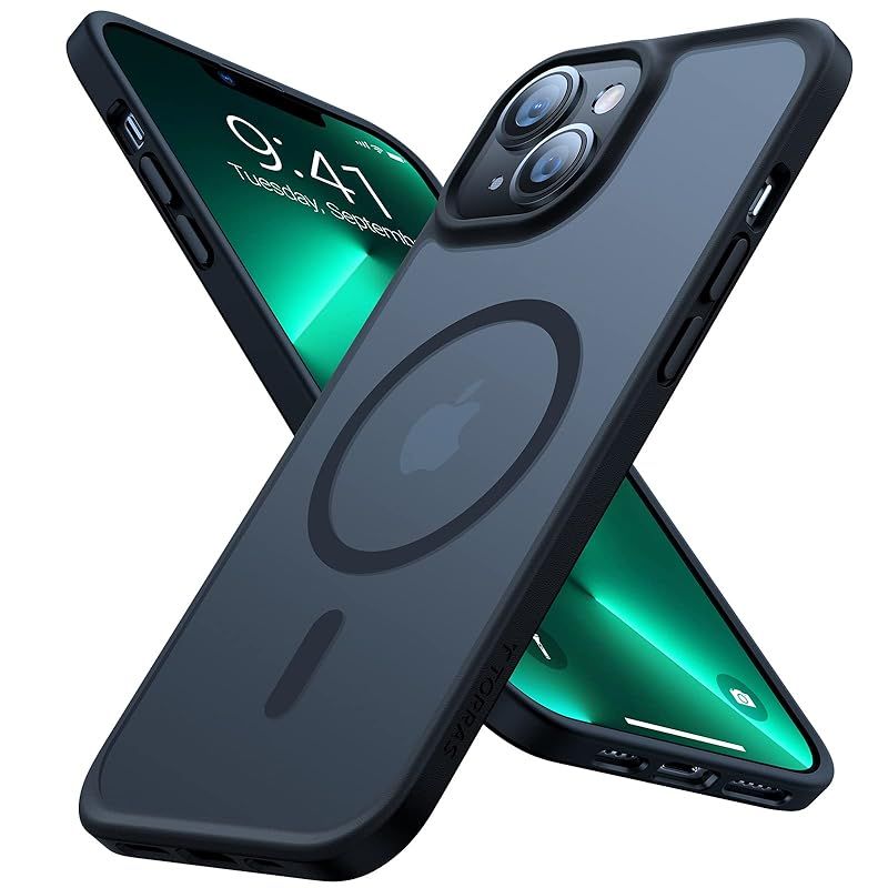 定番人気，爆買い TORRAS iPhone13mini 用 ケース 【米軍進化耐久性・高精密Magsafe対応】半透明 マグネット搭載 ワイヤレス充電 耐衝撃 全面保護 黄ばみなし ストラップホール付き マグセーフ対応 ブラック Guardian-Ma iPhoneケース・カバー