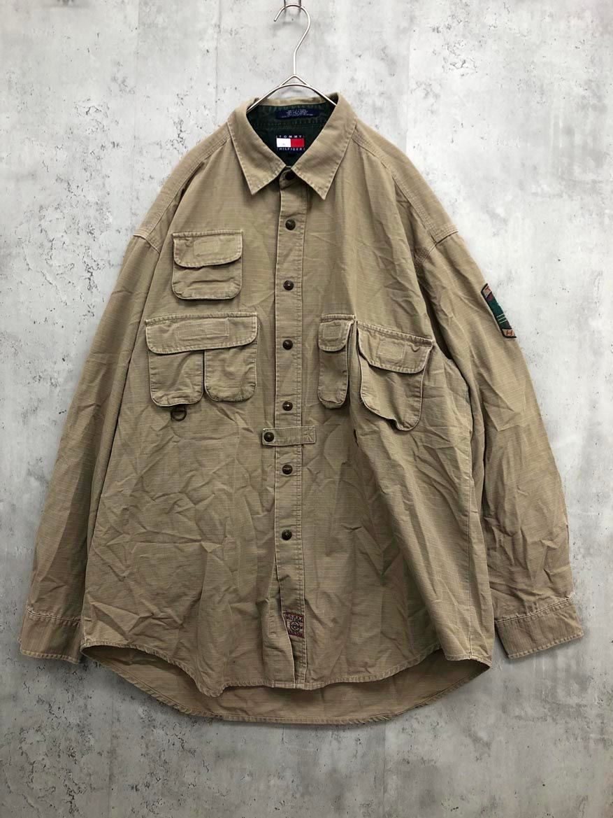 TOMMY HILFIGER トミーヒルフィガー 袖ワッペン ミリタリー ジャケット sizeL G ベージュ メンズ