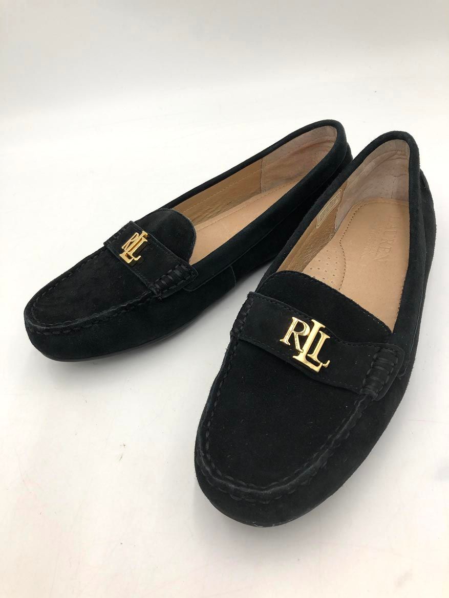 LAUREN RALPH 17602 ローファー ロゴ スウェード ドライビング シューズ size 36 5 黒 レディース