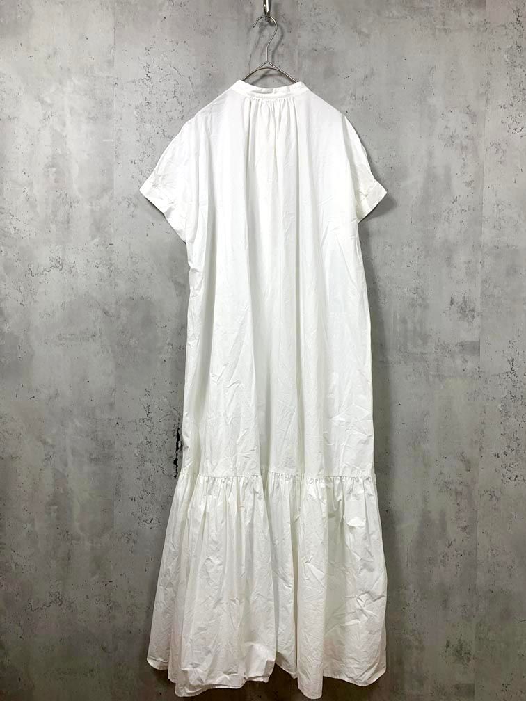 1 er Arrondissement プルミエアロンディスモン バントカラー ギャザーシャツ ワンピース size 36|白 ◎レディース