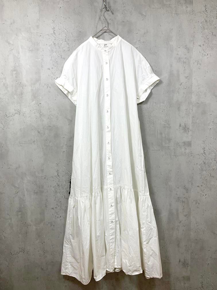 1 er Arrondissement プルミエアロンディスモン バントカラー ギャザーシャツ ワンピース size 36|白 ◎レディース