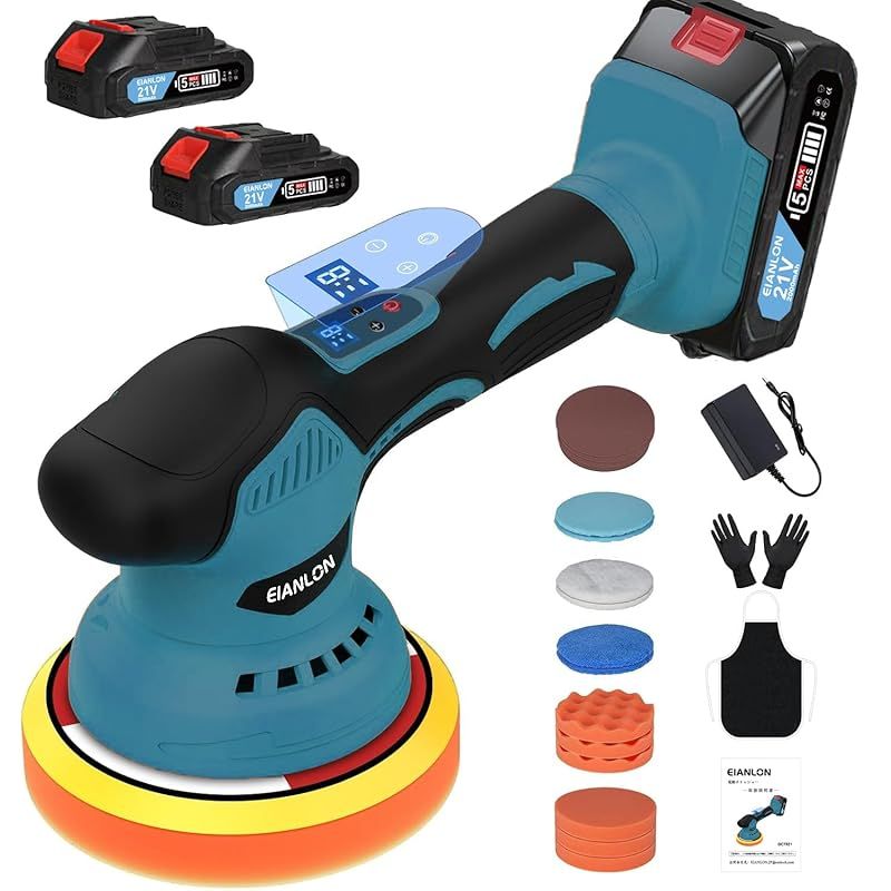 2025強化版 ポリッシャー 車 2 0 Ahバッテリ一 付き 150 mmバフ 8段階変速 和式ポリッシャーバフ付き 21 V電動 ポリッシャ マキタ18 Vバッテリー互換 2800 6000 RPM 偏心構造 コードレス 充電式 強力 研磨機 ダブルアクションポ