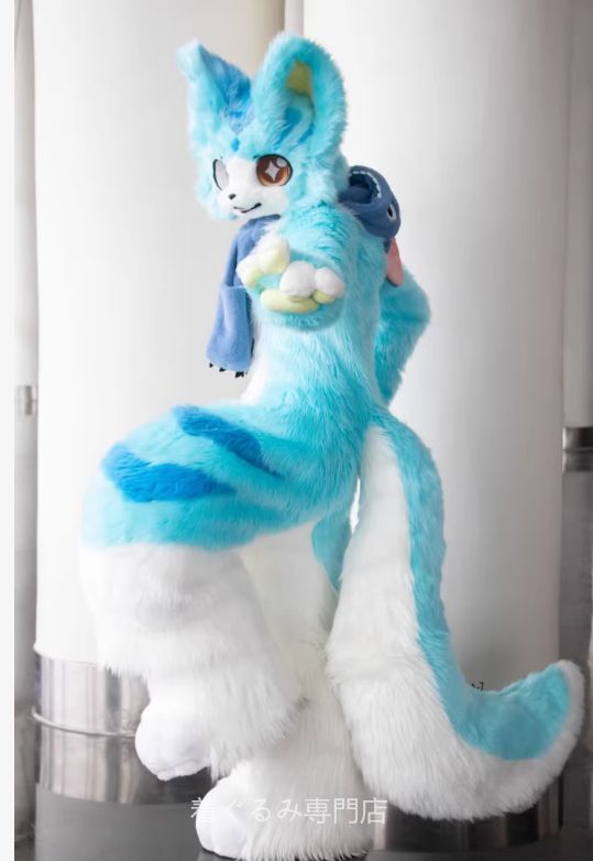 猫 ファースーツ マスク 着ぐるみセット グリーン ケモノ ファースーツ