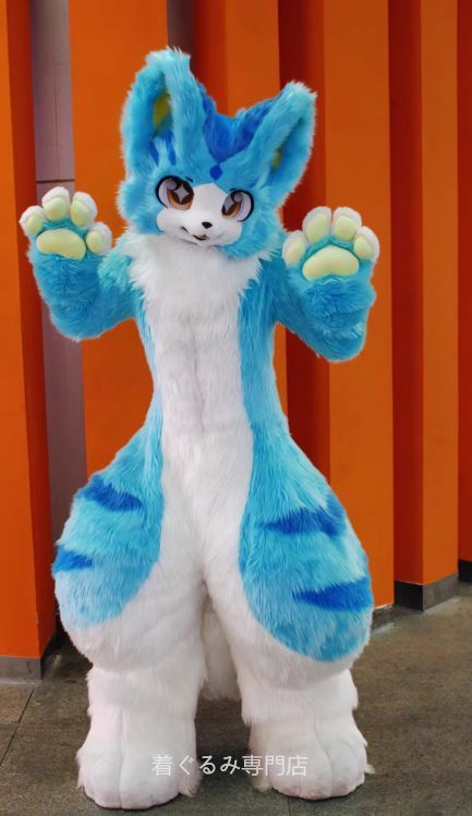 猫 ファースーツ マスク 着ぐるみセット グリーン ケモノ ファースーツ