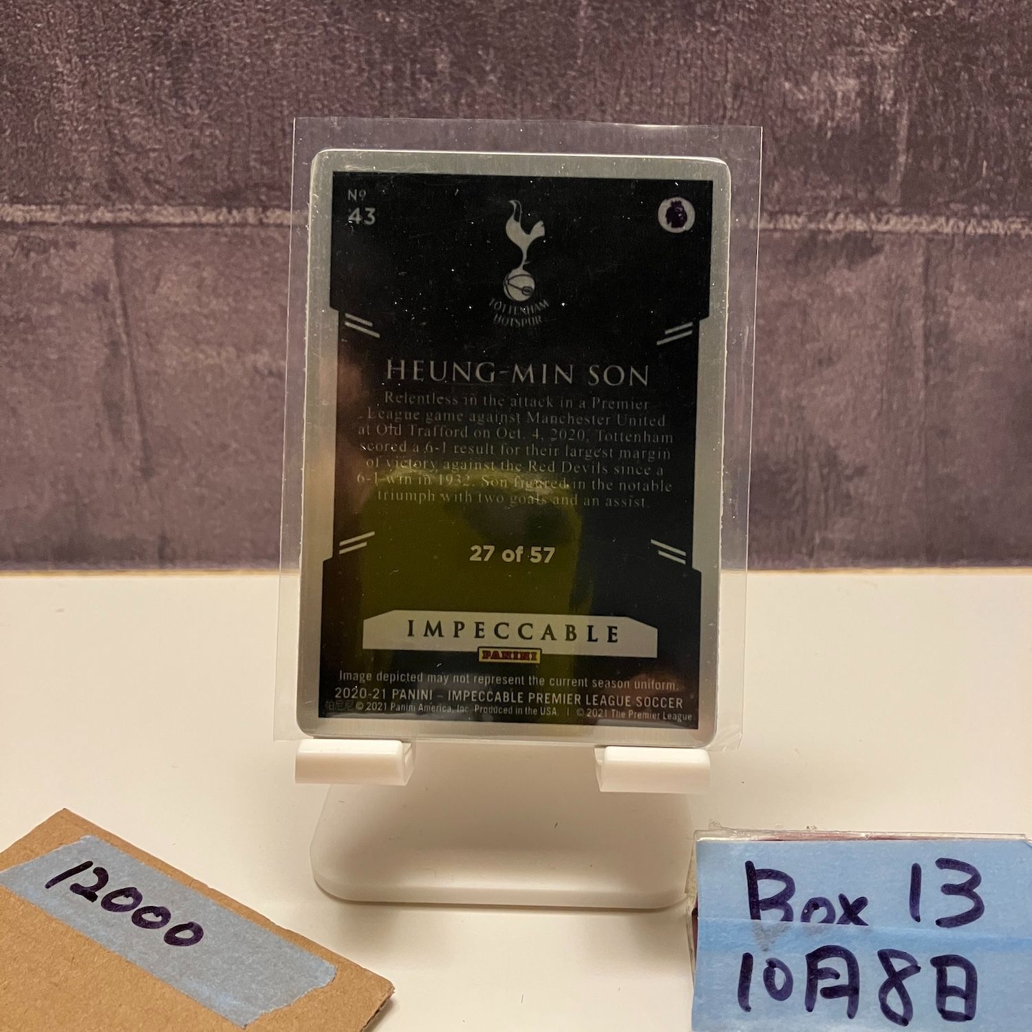 2020-21 Panini Impeccable Premier League Heung Min Son 27 57 Tottenham Hotspur Stainless Stars カード