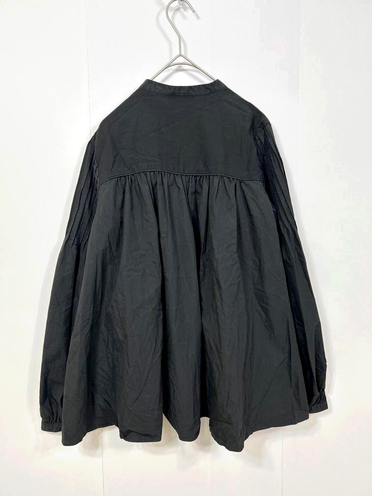 UNITED ARROWS ユナイテッドアローズ 定価22000円 エンボス ピンタック ロングスリーブ ブラウス シャツ 黒 ◎レディース