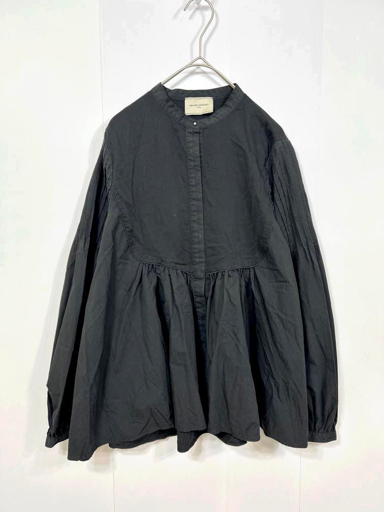 UNITED ARROWS ユナイテッドアローズ 定価22000円 エンボス ピンタック ロングスリーブ ブラウス シャツ 黒 ◎レディース