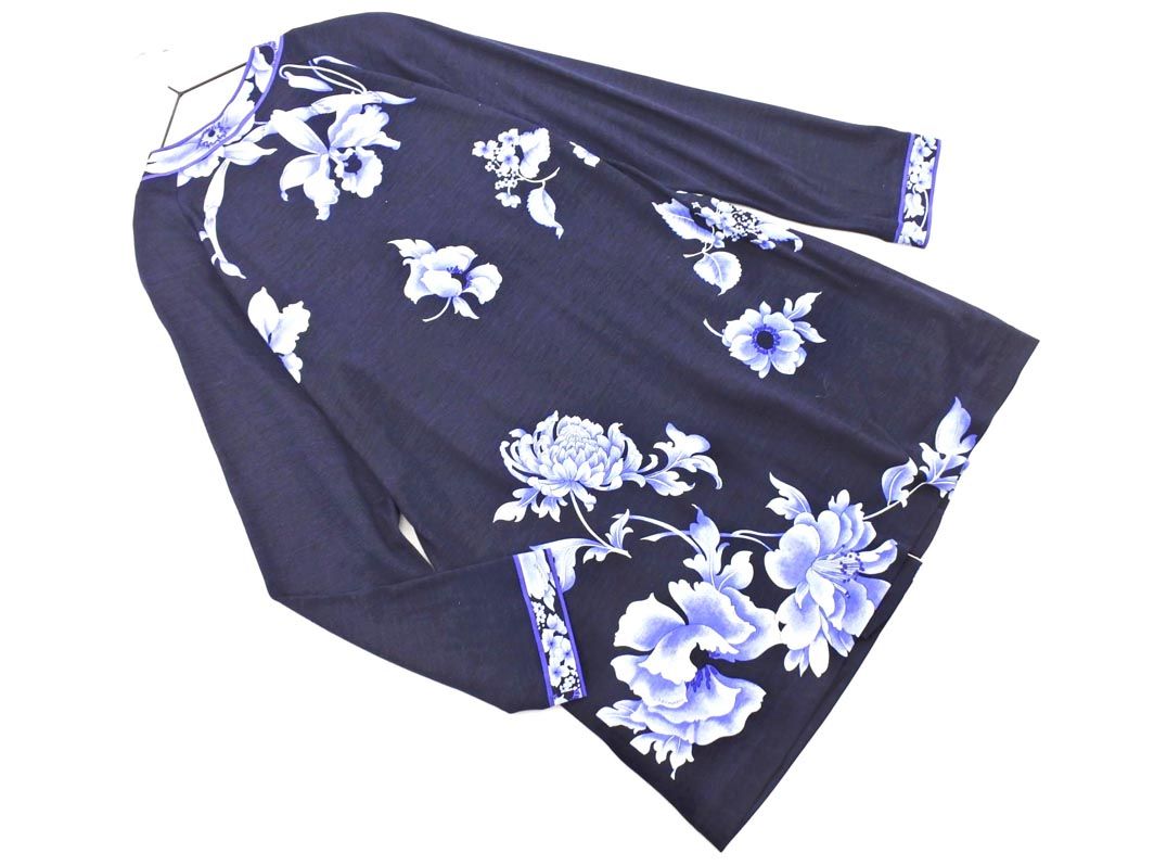 LEONARD レオナール シルク混 花柄 Vネック 花柄 カーディガン sizeLL