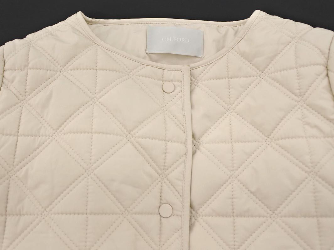CELFORD セルフォード ノーカラー フ キルティング ジャケット sizeF|オフホワイト ◎レディース