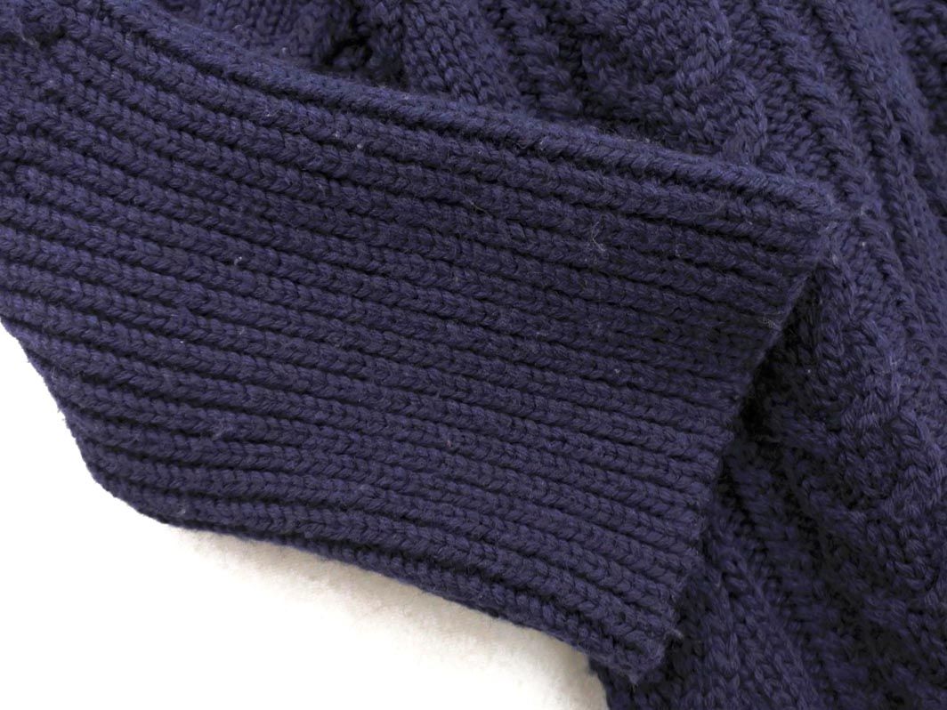 QUEENE and BELLE クイーンアンドベル ウール ケーブル編み オフタートル チュニック ニット セーター 紺 ◎レディース