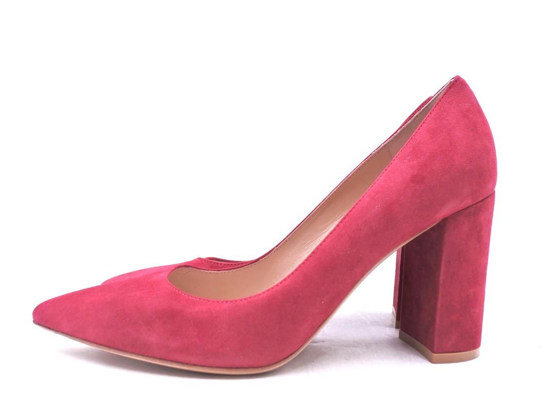 Gianvito Rossi ジャンヴィト ロッシ スウェード チャンキーヒール パンプス size 38. 24ｃｍくらい 5 赤 レディース