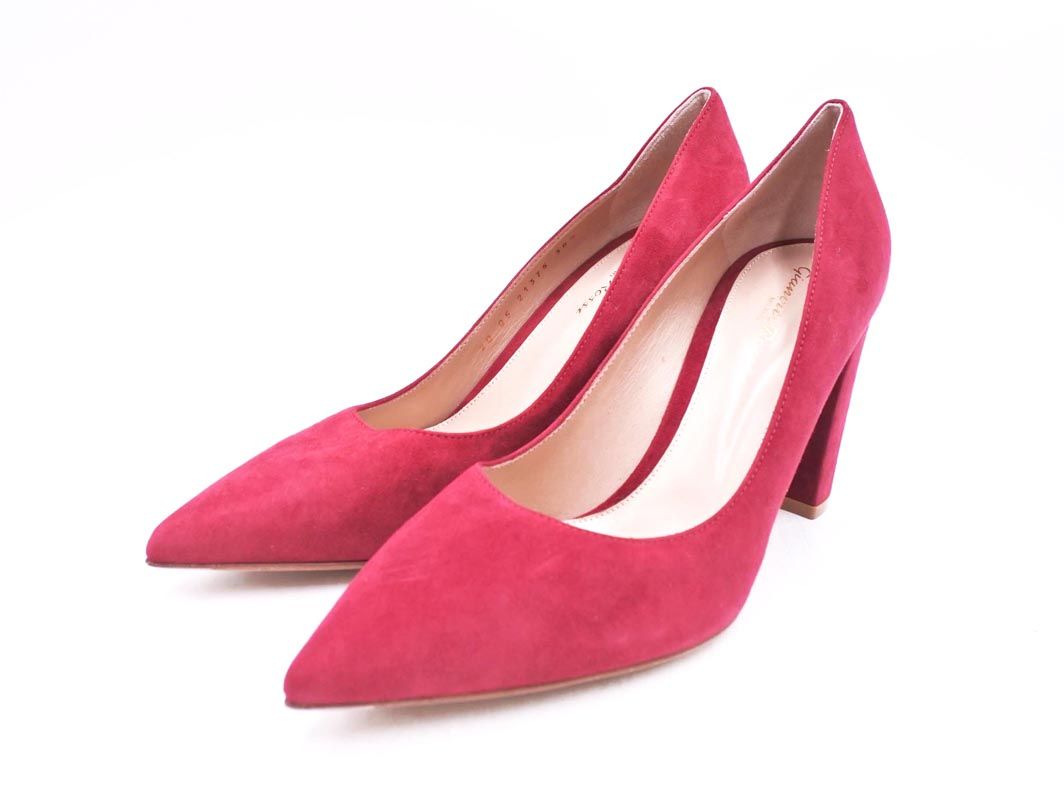 Gianvito Rossi ジャンヴィト ロッシ スウェード チャンキーヒール パンプス size 38. 24ｃｍくらい 5 赤 レディース