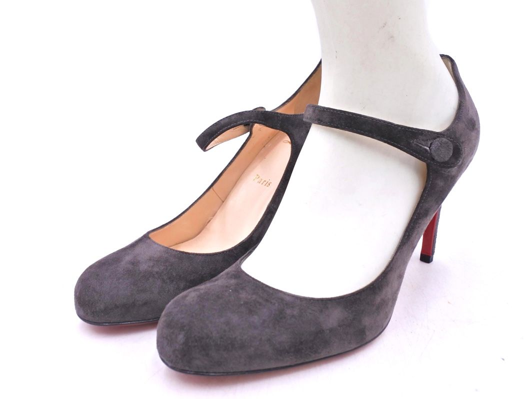 Christian Louboutin クリスチャンルブタン スウェード ストラップ パンプス size 37.5 24.5 cm グレー レディース
