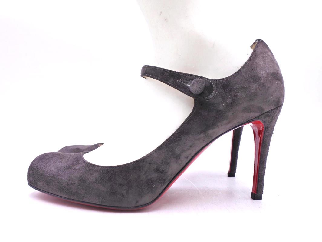 Christian Louboutin クリスチャンルブタン スウェード ストラップ パンプス size 37.5 24.5 cm グレー レディース