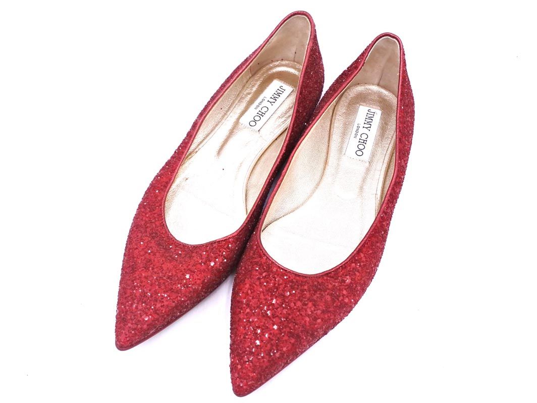 Jimmy Choo ジミーチュウ グリッター フラット パンプス size 37 24 cm 赤 レディース
