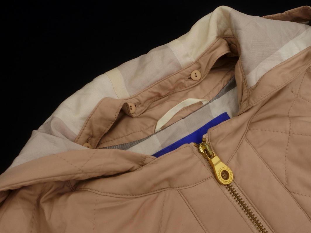 BLUE LABEL ブルーレーベル クレストブリッジ フード 付き ノーカラー キルティング ジャケット size 36|ベージュ ◎レディース