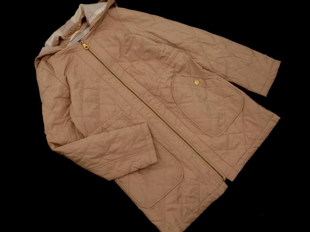 BLUE LABEL ブルーレーベル クレストブリッジ フード 付き ノーカラー キルティング ジャケット size 36|ベージュ ◎レディース