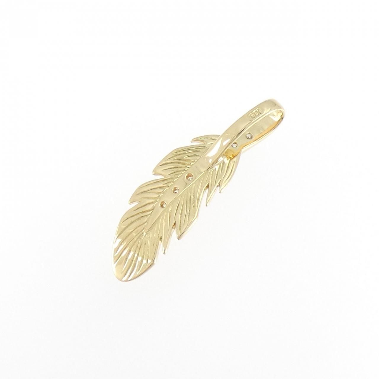 K 18 YG フェザー ダイヤモンド ペンダント
