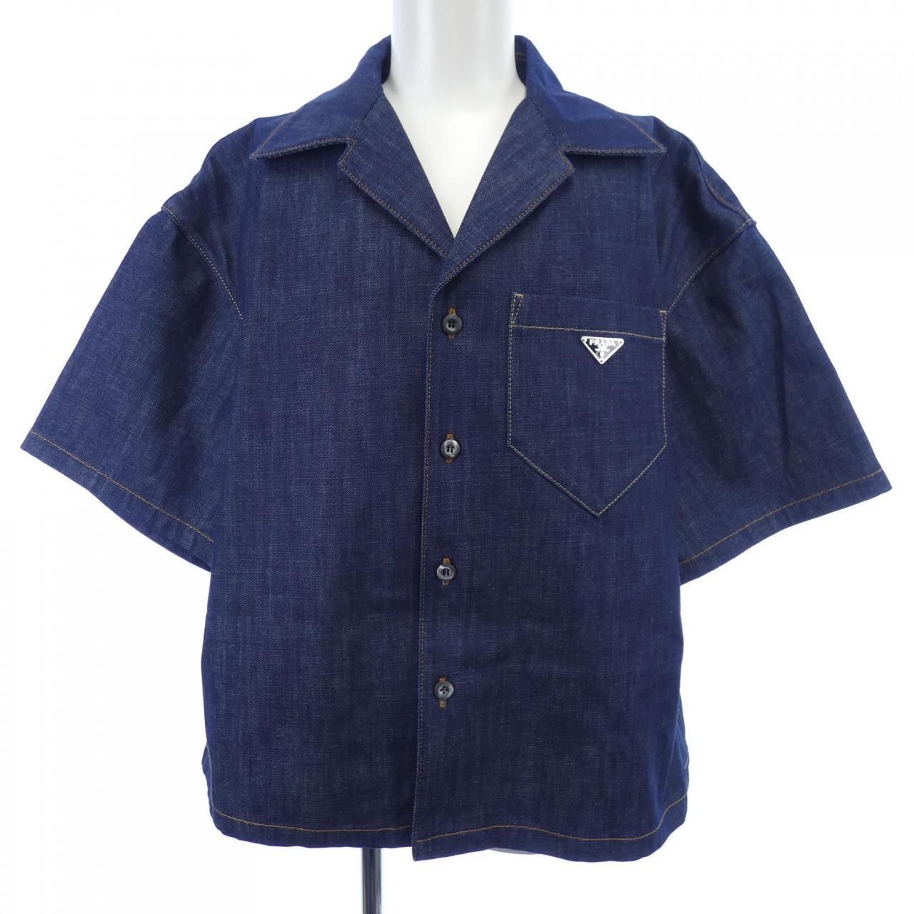 プラダ PRADA トライアングルロゴ セルビッジデニム シャツ GEC 068 S 212 15 C 7 Sシャツ