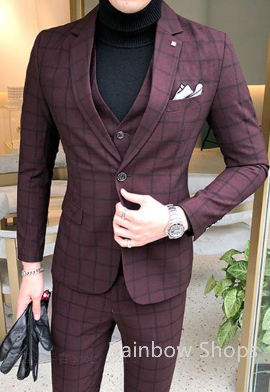 スーツ ビジネススーツ 3点セット セットアップ ビジネス m l メンズ チェック柄 春 夏 秋 冬 スリム 大きいスーツ 大きめ 小さいスーツ 2つボタン 紳士 おしゃれ 50代 入社式 卒園