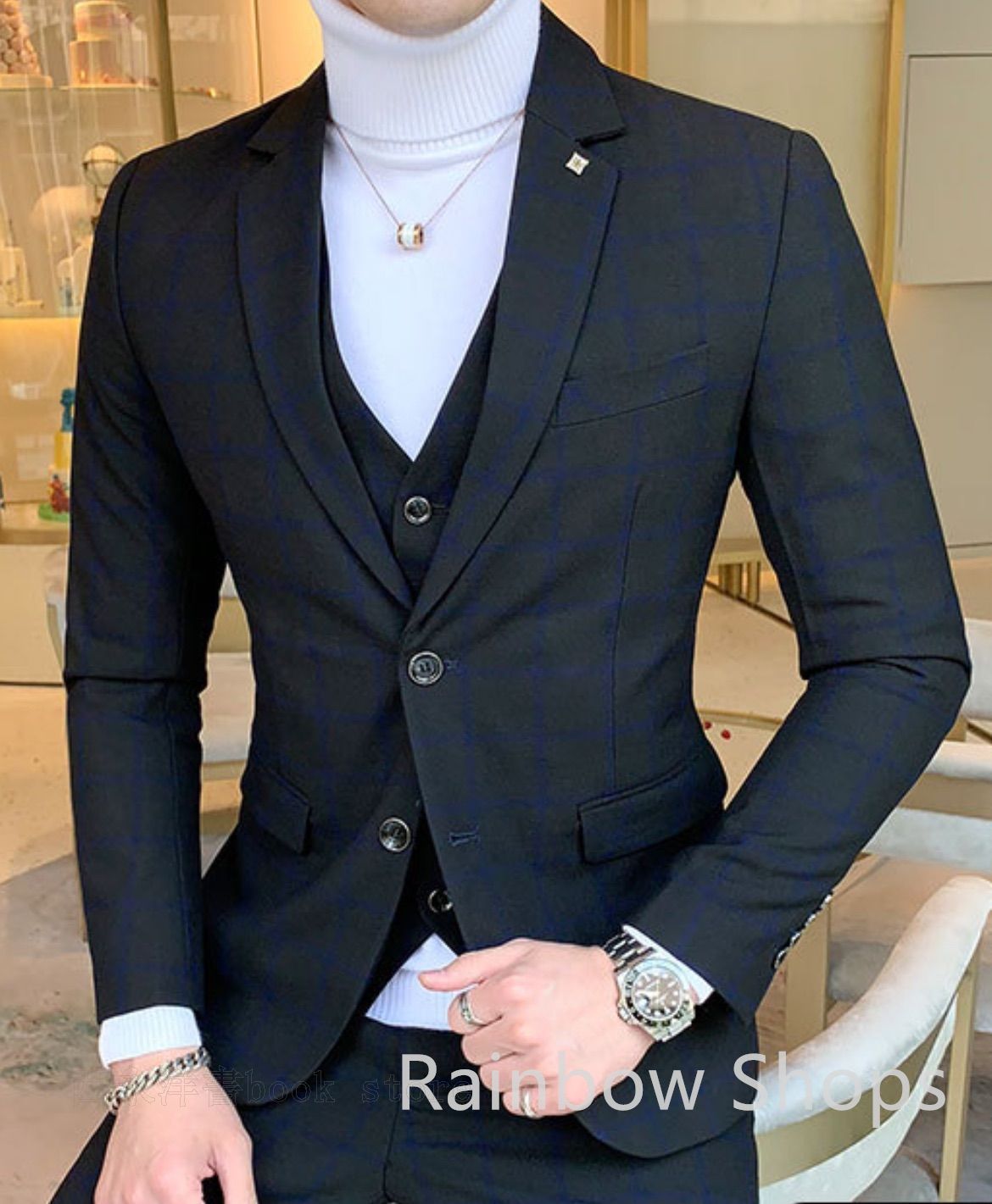 スーツ ビジネススーツ 3点セット セットアップ ビジネス m l メンズ チェック柄 春 夏 秋 冬 スリム 大きいスーツ 大きめ 小さいスーツ 2つボタン 紳士 おしゃれ 50代 入社式