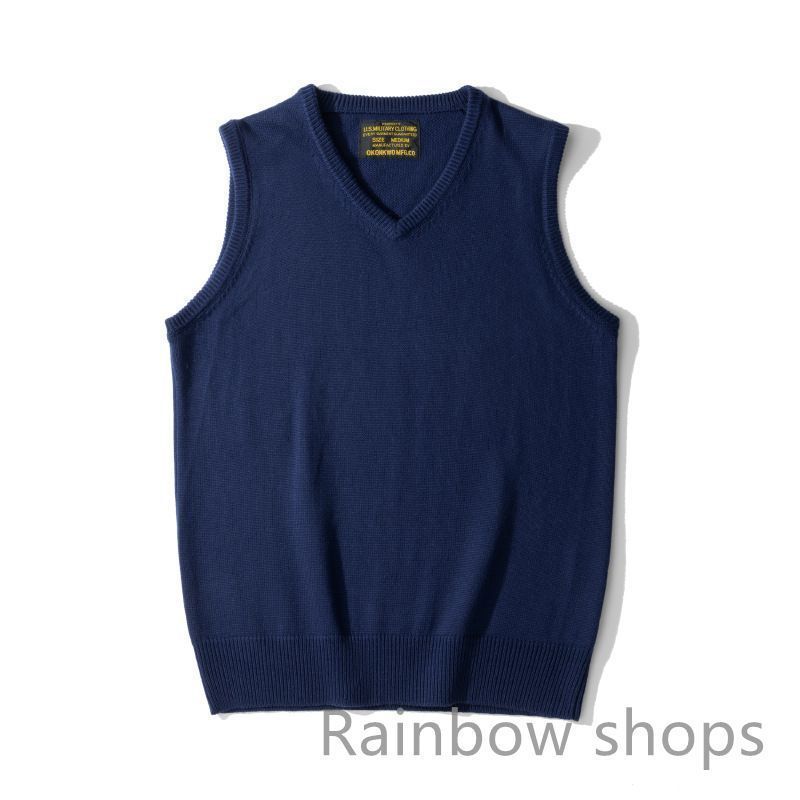 秋冬メンズファションおしゃれ Ｖネック 暖かいウールニットセーター ニットベスト ニットトップスS~XXL ネイビー カーキ