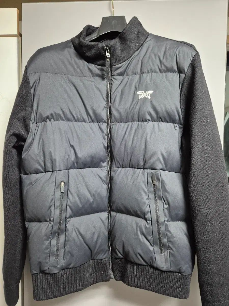 PXG メンズ ブラック ダウン ニット ミックス ジャケット