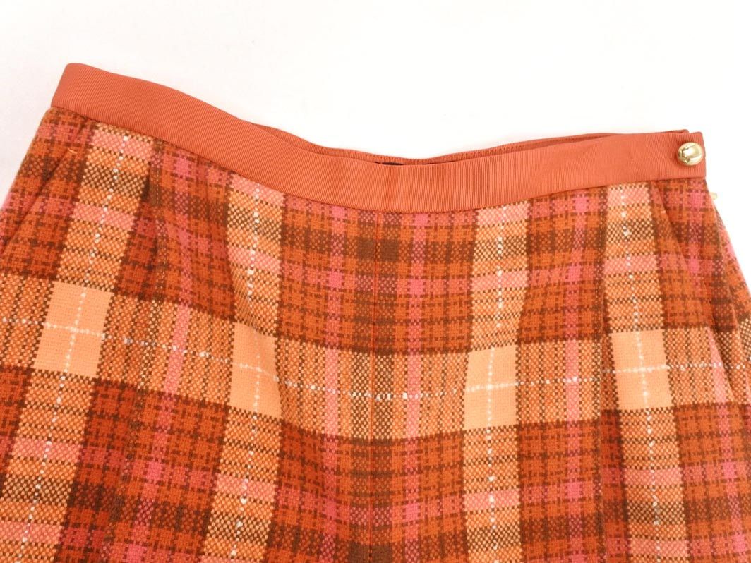 Drawer ドゥロワー ウール100% チェック ワイド パンツ size36/茶x