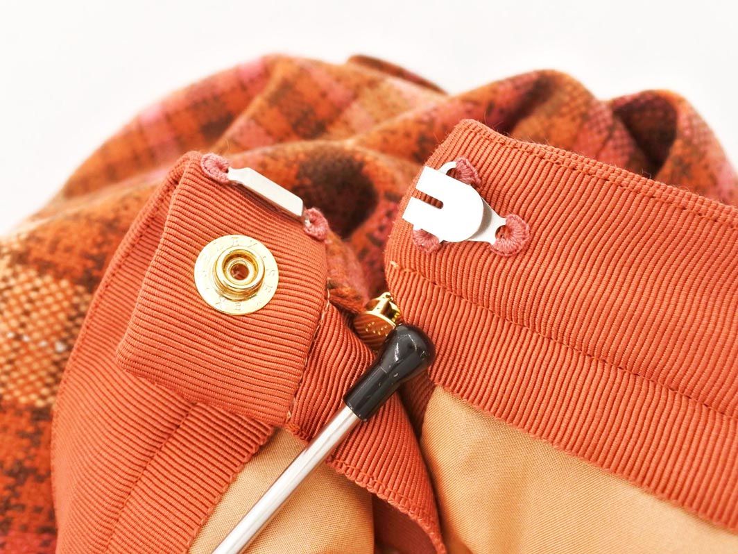 ドゥロワー　Drawer チェック柄　オレンジ　パンツ ウール　日本製　40 Drawer ドゥロワー ウール100% チェック ワイド パンツ size36/茶x