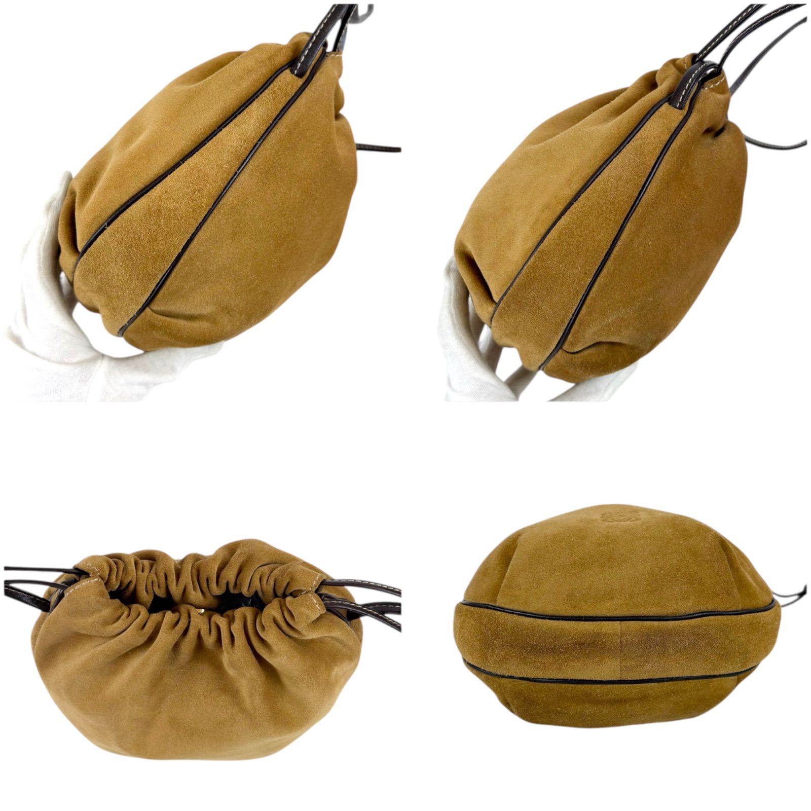 ロエベ LOEWE ミニショルダーバッグ 巾着型 ドローストリング ブラウン