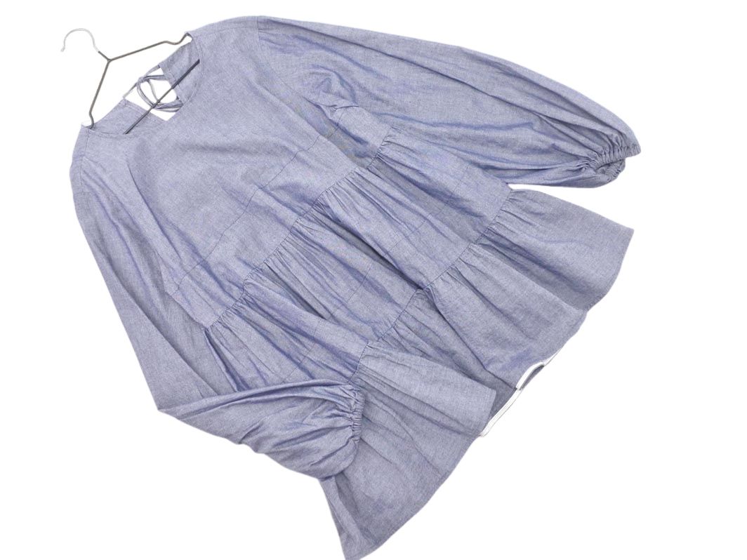 yori ヨリ ランダム ティアード ロング ブラウス シャツ sizeF/青