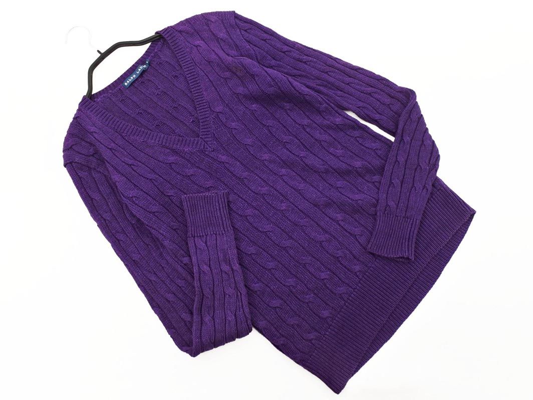 Ralph Lauren ラルフローレン リネン100% ケーブル編み ニット セーター sizeS/紫  メンズ