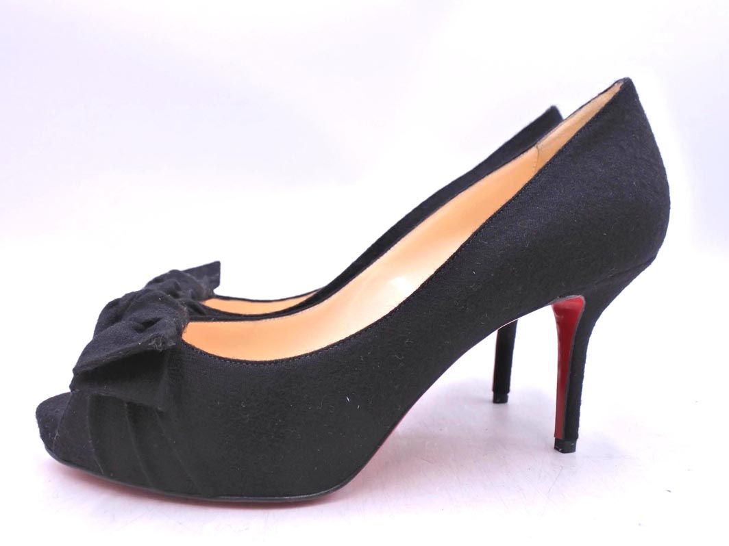 美品 Christian Louboutin クリスチャンルブタン リボン オープントゥ