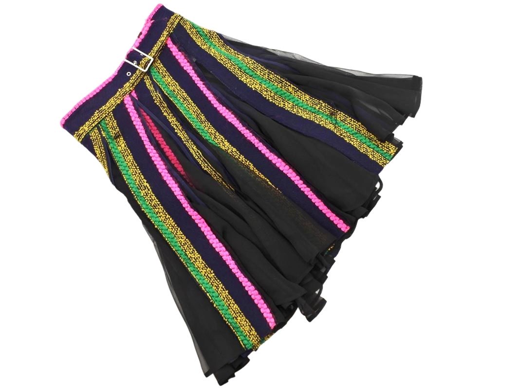 sacai サカイ ウール混 切替 シフォン 巻き ラップ スカート size 2|紺ｘ黒 ◎レディース