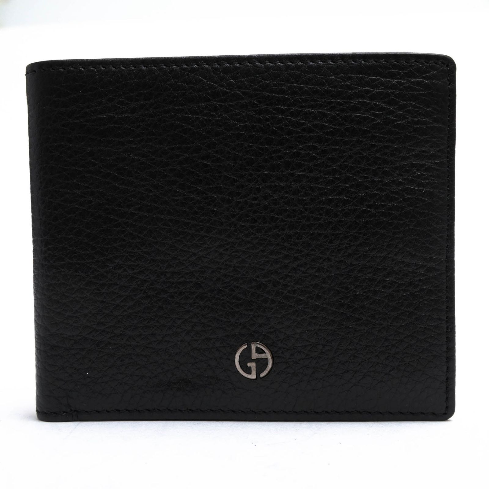 アルマーニ GIORGIO ARMANI 財布 ウォレット メンズ 男性 男性用 レザー 革 本革 ブラック 黒 GAアイコン金具 小銭入れなし 札入れ 二つ折り シボ革 シュリンクレザー